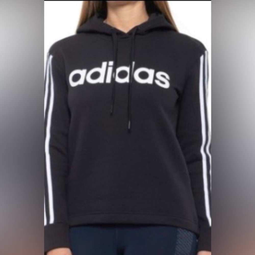 EUC Adidas Essential 3-Stripe Logo Hoodie Black Size L